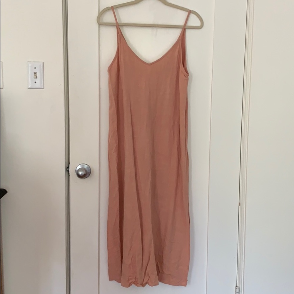 Blush linen/cotton spaghetti strap dress